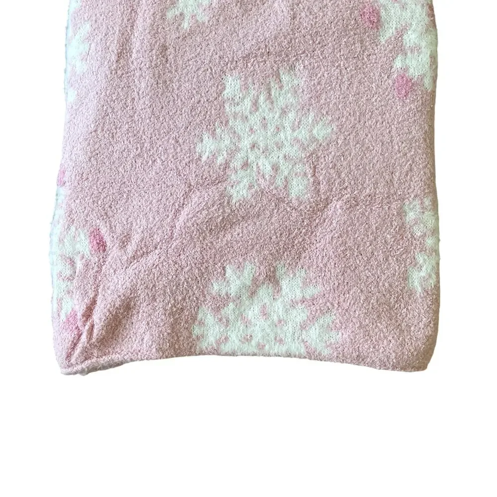 Envogue Snowflake Throw Blanket 50x70 Plush Pink & White Christmas Holiday NEW